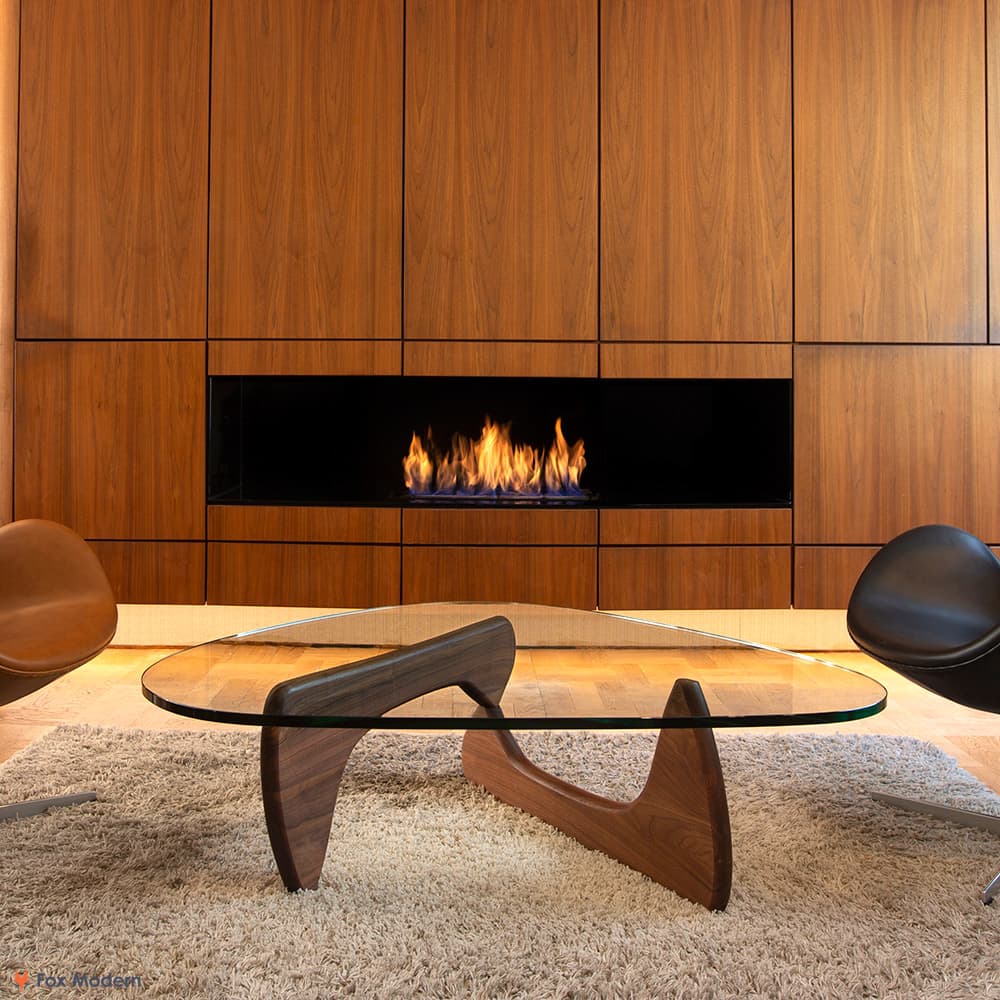 Front view of American Walnut Isamu Noguchi Coffee Table shown in a living space