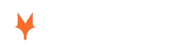 The Fox Modern Logo Has the orange outline of the Foxes head and the name in a custom white font
