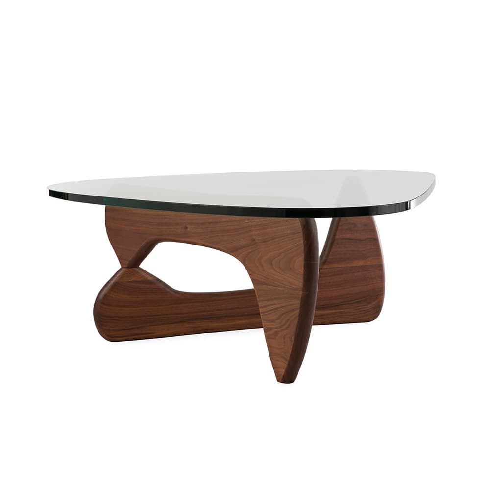 Full front view of walnut Isamu Noguchi Coffee Table on a white background