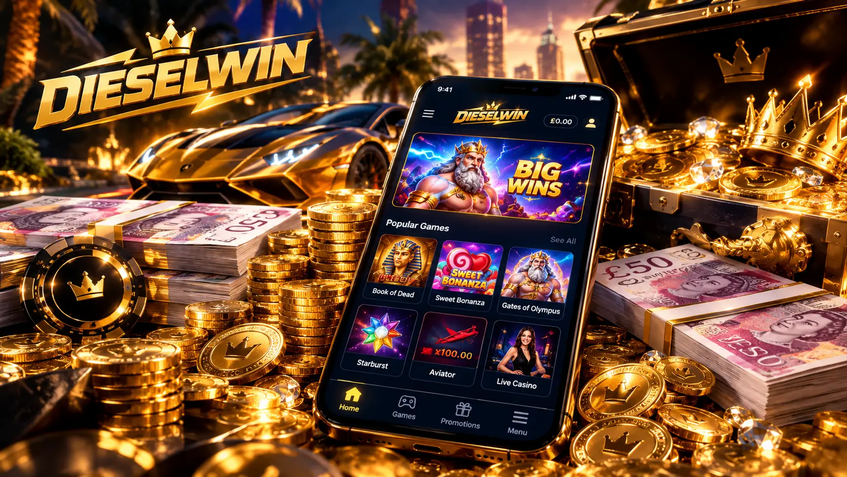 Dieselwin mobile experience — browser-based play on iOS and Android